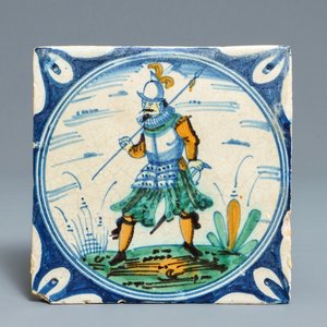 A polychrome Dutch maiolica soldier tile, 1st quarter 17th C. — photo 1
