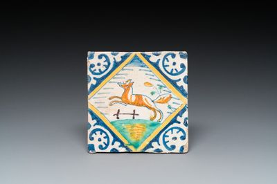 A polychrome Dutch maiolica tile with a fox, ca. 1600