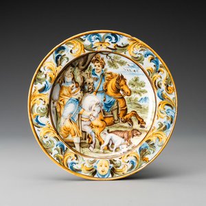 A polychrome 'hunting scene' plate after Antonio Tempesta, Grue workshop, Castelli, Italy, 18th C. — photo 1