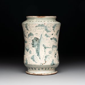 A polychrome Italian albarello inscribed 'RO. LAT: IND. MINOR', Montelupo, 17th C. — photo 3
