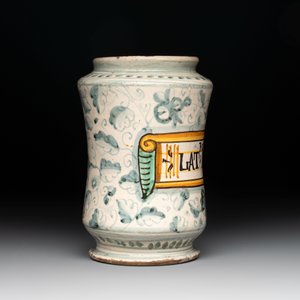 A polychrome Italian albarello inscribed 'RO. LAT: IND. MINOR', Montelupo, 17th C. — photo 4