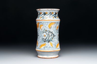 A polychrome Italian albarello with stylised floral design, 19th C.