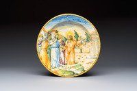 A polychrome Italian maiolica dish with Christ opposite the Temple on the Mount of Olives, Rimini, 16th C.