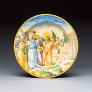 A polychrome Italian maiolica dish with Christ opposite the Temple on the Mount of Olives, Rimini, 16th C. — photo 1