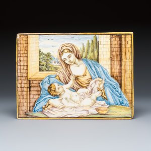 A polychrome Italian maiolica 'Madonna and Child' plaque — photo 1