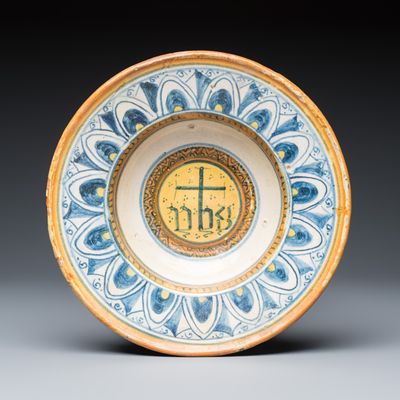 A polychrome Italian maiolica plate, Faenza, 16th C.