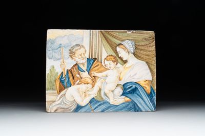 A polychrome Italian plaque with the Holy Family, Castelli, 18th C.