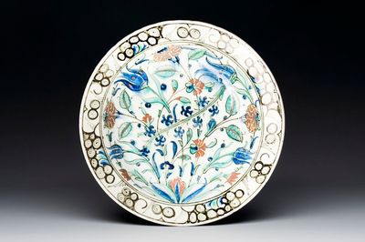 A polychrome Iznik pottery dish with floral design, Turkey, ca. 1600