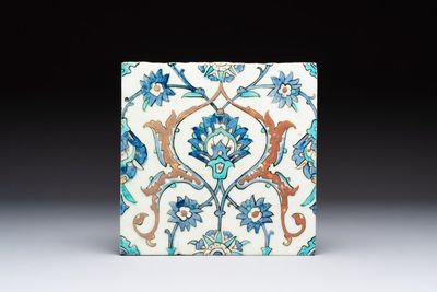 A polychrome Iznik pottery tile with floral design, Turkey, 17th C.