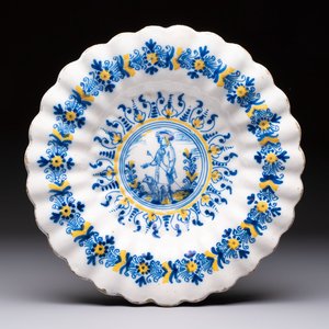 A polychrome lobed Dutch Delft 'Compendario' dish with a shepherd with his dog, 17th C. — photo 1