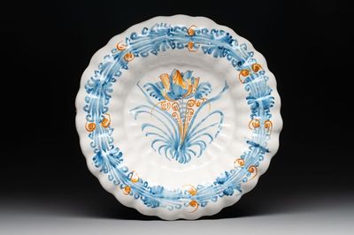A polychrome lobed 'floral' dish, Nevers, 17th C.