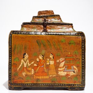 A polychrome painted papier mache storage box and cover, prob. India, 19th C. — photo 2