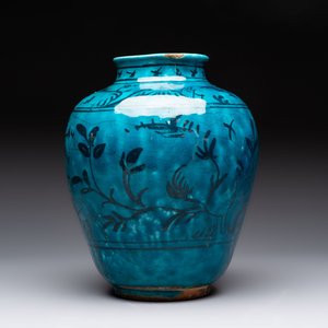 A polychrome pottery hookah base and a Persian turquoise-glazed pottery jar, late Qajar period, Iran, 19/20th C. — 照片 4
