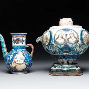 A polychrome Qajar ewer and a gilt bronze-mounted vessel, Iran, 19th C. — photo 1