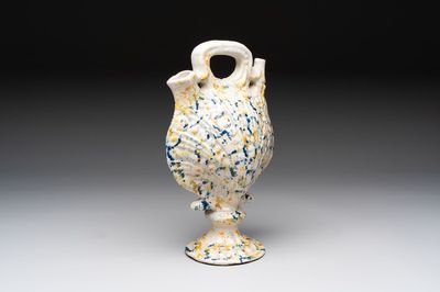 A polychrome spotted Spanish clam-form ewer, Aragon or Manises, 19th C.