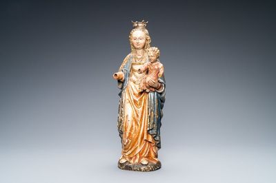 A polychromed and gilded walnut figure of a Madonna with child, so called 'Poupée de Malines', 1st half 16th. C.