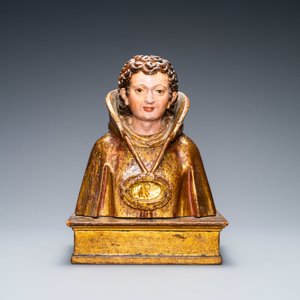 A polychromed and gilded wooden reliquary bust, Italy, 17th C. — 照片 2