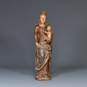 A polychromed carved oak figure of a Madonna and Child, France, 2nd half of 16th C. — 照片 1