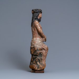 A polychromed limewood or poplar figure of the Pensive Christ, Germany, 15th C. — 照片 3