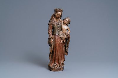 A polychromed oak figure of a Madonna with child, 1st half 16th C.