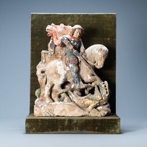 A polychromed stone group of Saint George slaying the dragon, probably Germany, 15th C. — 照片 2