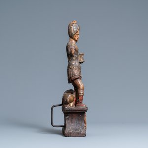 A polychromed wooden figure of Saint Adrian on a reliquary base, 17th C. — 照片 5
