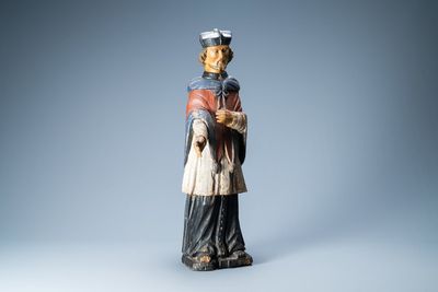 A polychromed wooden figure of Saint John of Nepomuk, probably Germany, 17/18th C.