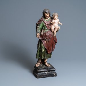 A polychromed wooden figure of Saint Joseph with child, 2nd half 17th C. — 照片 1