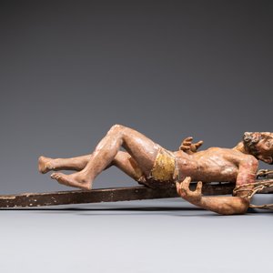 A polychromed wooden figure of the crucified Saint Dismas or 'The penitent thief', Spain, 16th C. — 照片 7