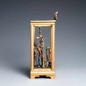 A polychromed wooden 'Golgotha' group with all the Instruments of the Passion in glass display, France or Italy, 18th C. — photo 4