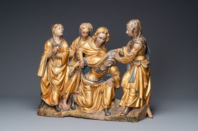 A polychromed wooden 'Lamentation of Christ' group, Brabant, 1st quarter 16th C.
