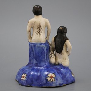 A Qadjar figural group with a nude man and woman with a dog, 19th C. — photo 1