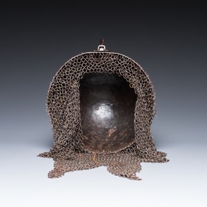 A Qajar tinned copper helmet (khula khud), shield (dhal) and arm piece (dastana), Persia, 19th C. — photo 13