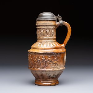 A Raeren stoneware 'Peasants Dance' jug with a mounted pewter lid, dated 1587 — foto 2