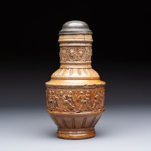 A Raeren stoneware 'Peasants Dance' jug with a mounted pewter lid, dated 1587 — foto 5
