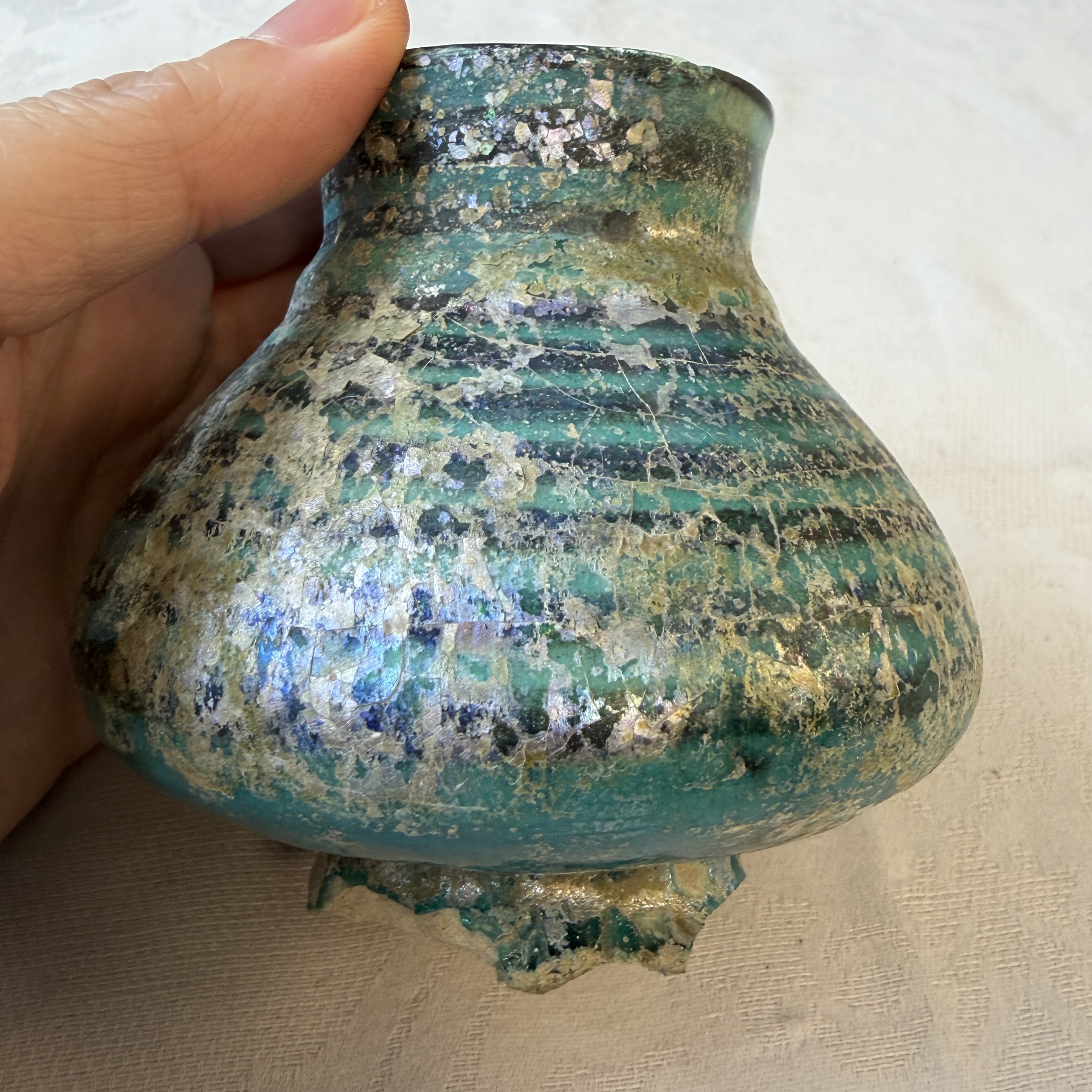 A Raqqa turquoise and black pottery jar with horizontal stripes — photo 4