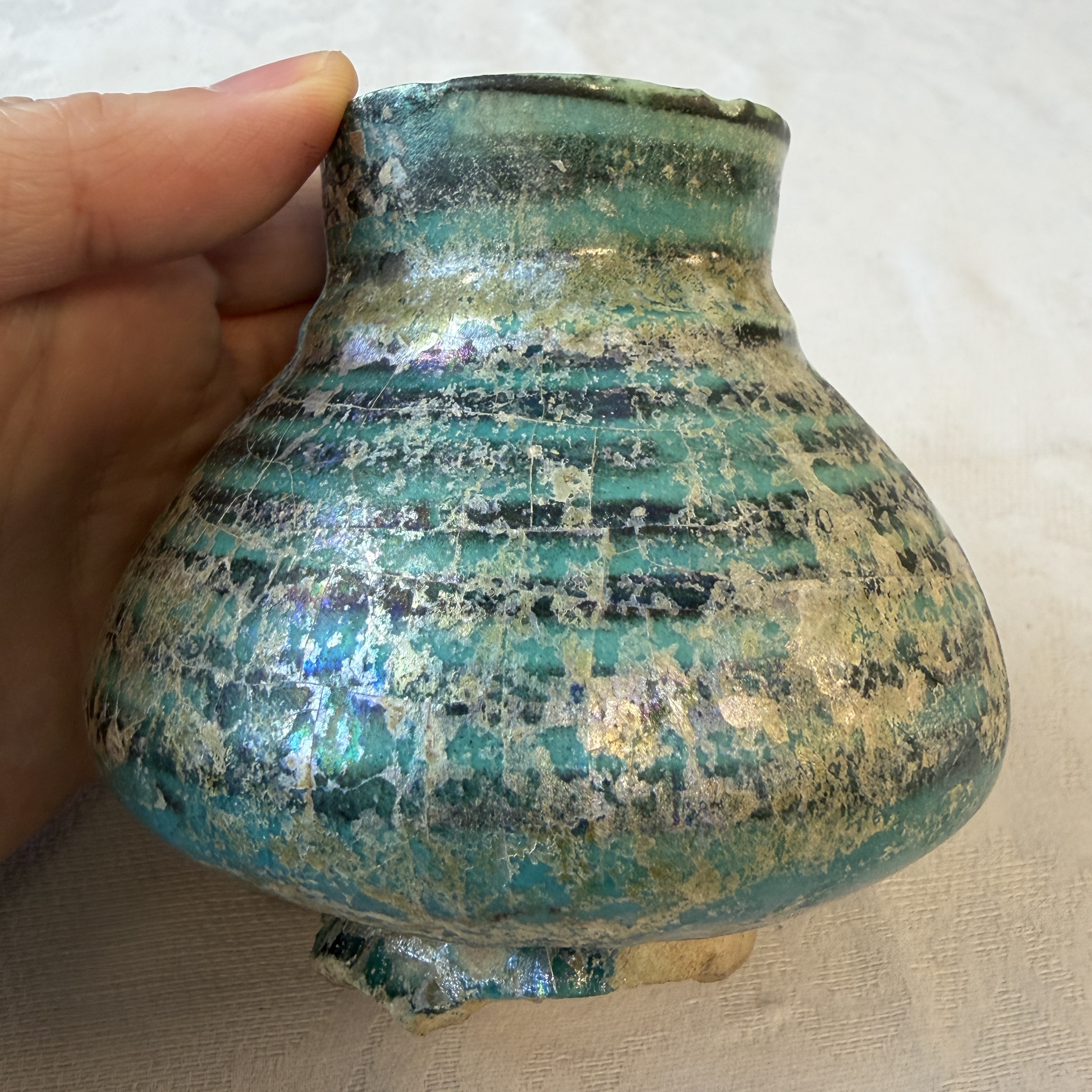 A Raqqa turquoise and black pottery jar with horizontal stripes — photo 5