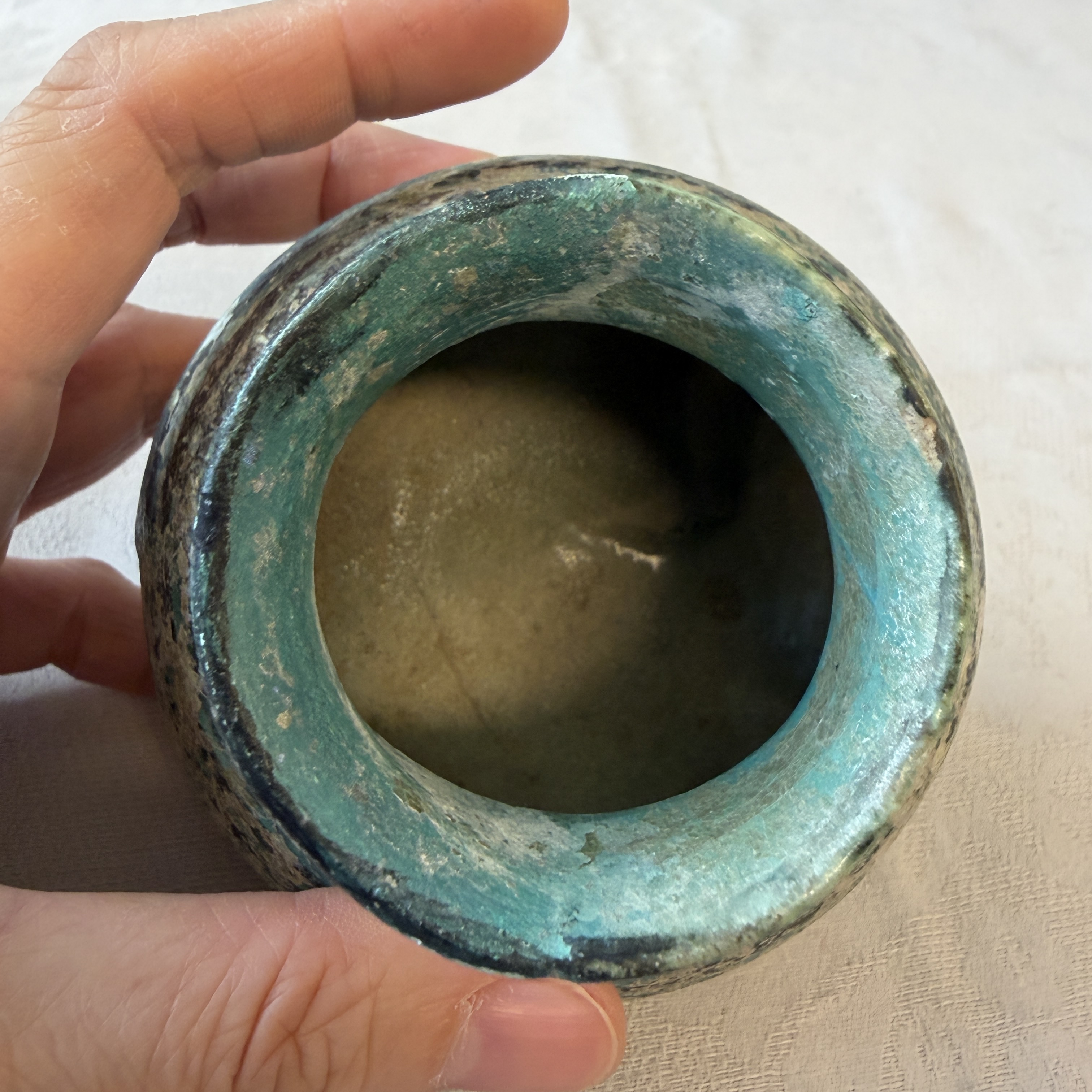 A Raqqa turquoise and black pottery jar with horizontal stripes — photo 6