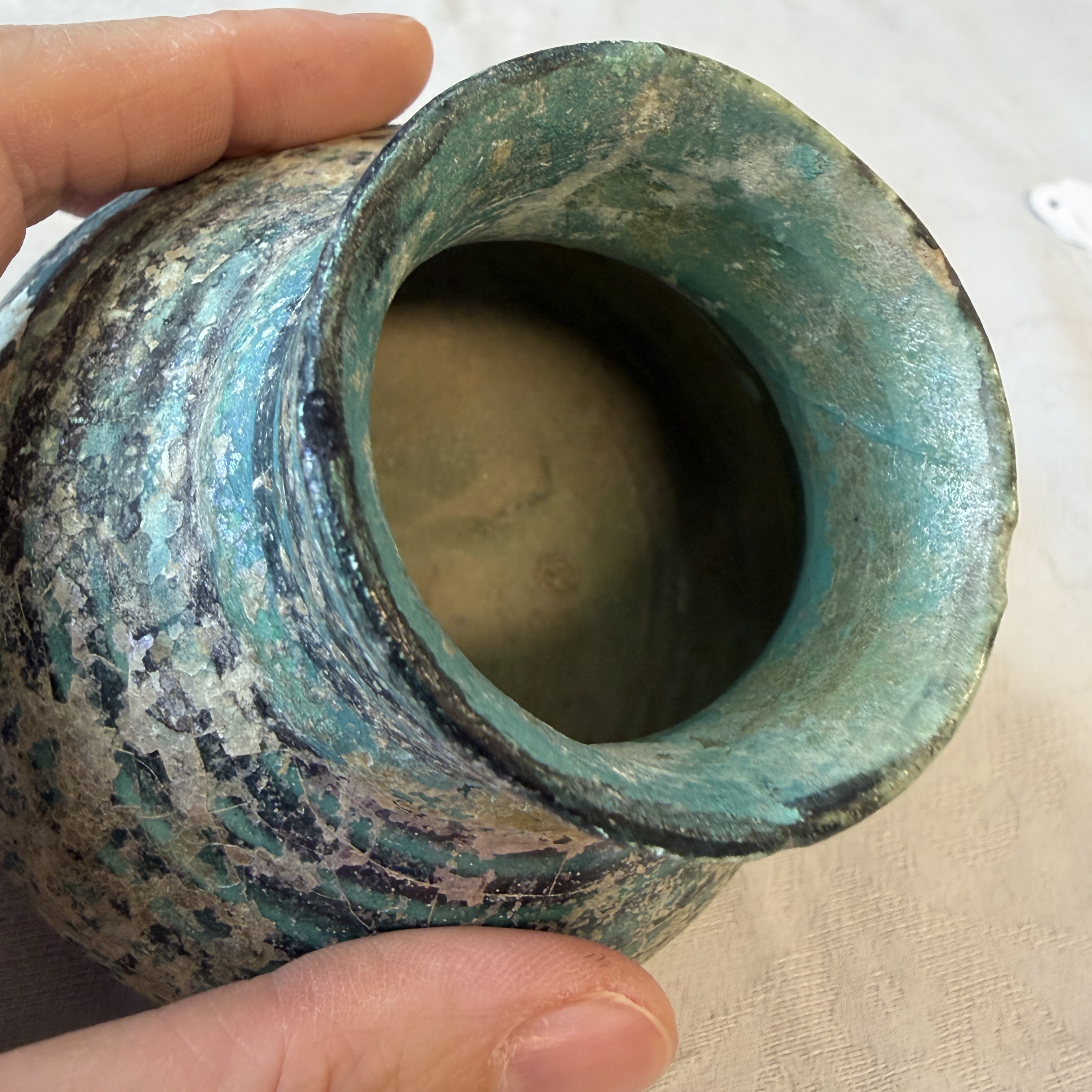 A Raqqa turquoise and black pottery jar with horizontal stripes — photo 7