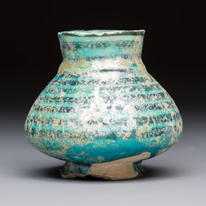 A Raqqa turquoise and black pottery jar with horizontal stripes — photo 5