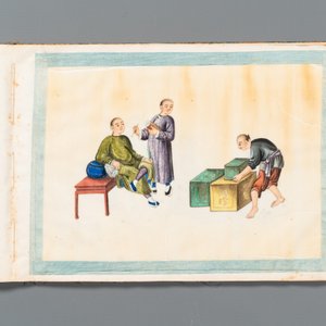 A rare album with Chinese rice paper paintings of 'Hong' views, figures and ships, Canton, Foekhing New Street No. 1, 19/20th century — 照片 7
