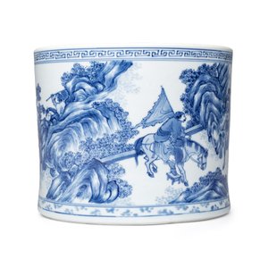 A rare and fine Chinese blue and white 'Xie An at the Battle of the Fei River' brushpot (Bitong) — foto 2