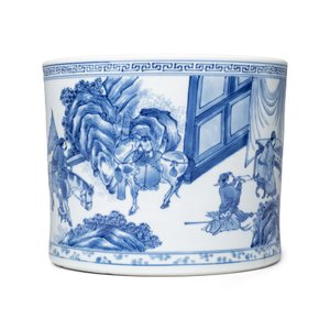A rare and fine Chinese blue and white 'Xie An at the Battle of the Fei River' brushpot (Bitong) — foto 5