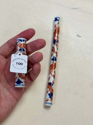 A rare and fine Chinese iron-red, blue and white 'dragon' brush handle and cover, Jiaqing mark and of the period — photo 1