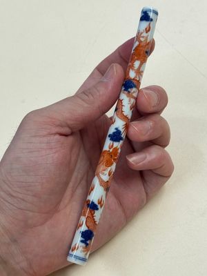A rare and fine Chinese iron-red, blue and white 'dragon' brush handle and cover, Jiaqing mark and of the period — photo 11