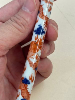 A rare and fine Chinese iron-red, blue and white 'dragon' brush handle and cover, Jiaqing mark and of the period — photo 20