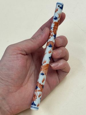 A rare and fine Chinese iron-red, blue and white 'dragon' brush handle and cover, Jiaqing mark and of the period — photo 9