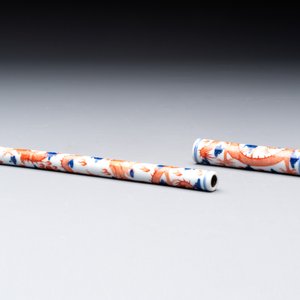A rare and fine Chinese iron-red, blue and white 'dragon' brush handle and cover, Jiaqing mark and of the period — photo 5
