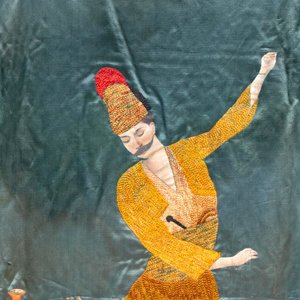 A rare and fine Ottoman oil-painted and embroidered silk panel depicting Basi Bozuic, 18/19th C. — photo 4