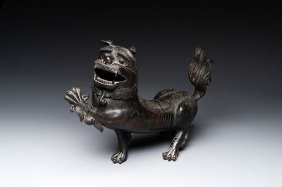 A rare and large Chinese bronze lion-form censer, Southern Song